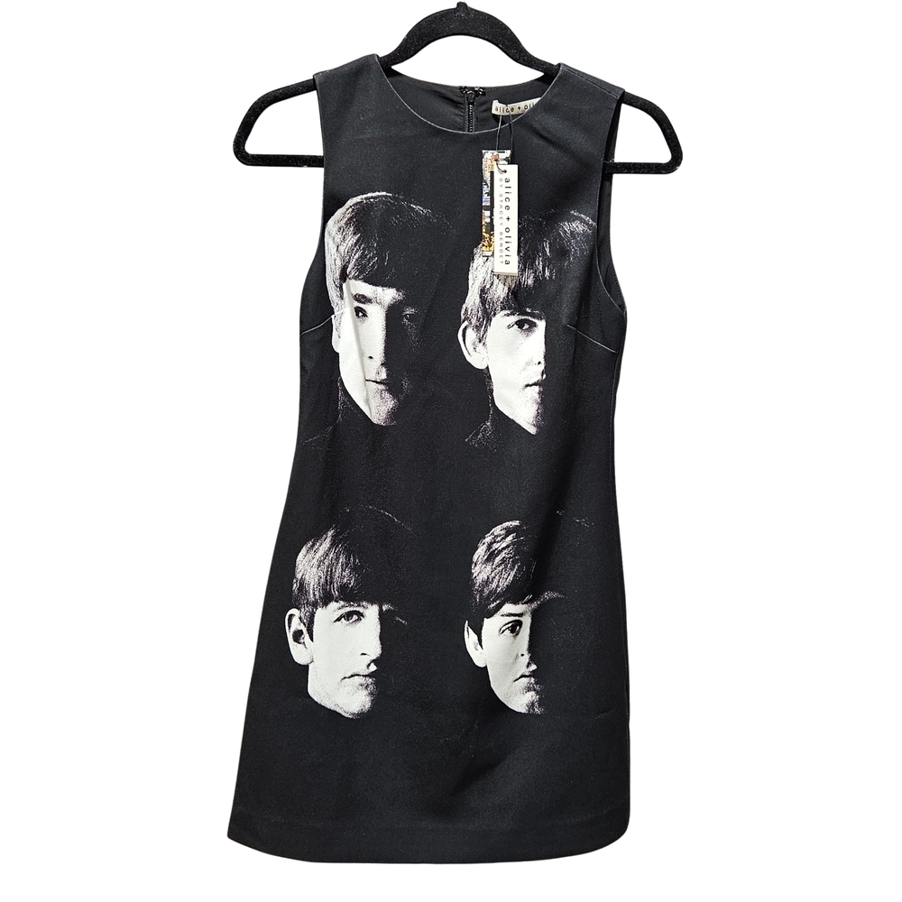 Alice + Olivia The Beatles Clyde Mini Dress Fab Four Black 0, 2 NWT